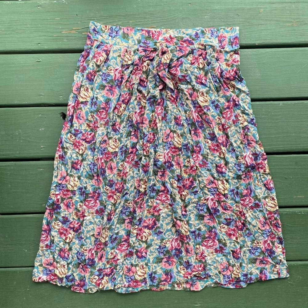 Vintage Floral Midi Skirt Size 14
